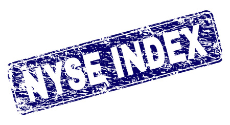 NYSE INDEX stamp seal print with grunge texture. Seal shape is a rounded rectangle with frame. Blue vector rubber print of NYSE INDEX caption with corroded texture.のイラスト素材