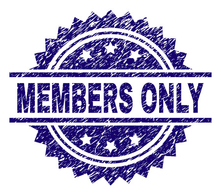 MEMBERS ONLY stamp seal watermark with distress style. Blue vector rubber print of MEMBERS ONLY text with corroded texture.のイラスト素材