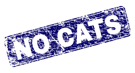 NO CATS stamp seal print with distress texture. Seal shape is a rounded rectangle with frame. Blue vector rubber print of NO CATS title with grunge texture.のイラスト素材