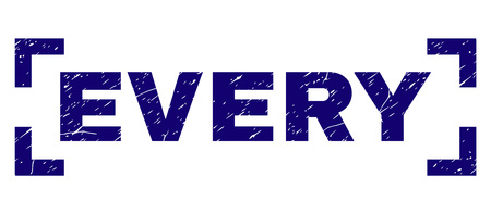 EVERY text seal stamp with grunge texture. Text title is placed inside corners. Blue vector rubber print of EVERY with dirty texture.のイラスト素材