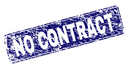 NO CONTRACT stamp seal watermark with grunge texture. Seal shape is a rounded rectangle with frame. Blue vector rubber print of NO CONTRACT title with grunge texture.のイラスト素材