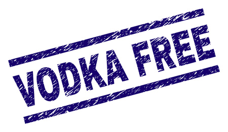VODKA FREE seal print with grunge style. Blue vector rubber print of VODKA FREE text with unclean texture. Text title is placed between parallel lines.のイラスト素材