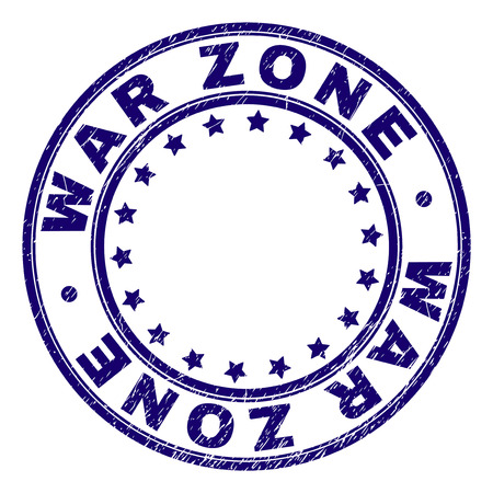 WAR ZONE stamp seal watermark with grunge texture. Designed with circles and stars. Blue vector rubber print of WAR ZONE tag with grunge texture.のイラスト素材