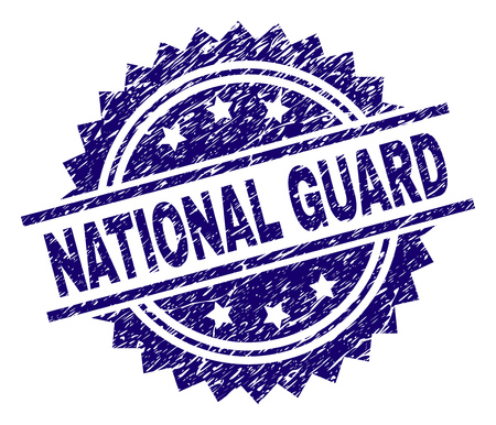 NATIONAL GUARD stamp seal watermark with distress style. Blue vector rubber print of NATIONAL GUARD tag with unclean texture.のイラスト素材