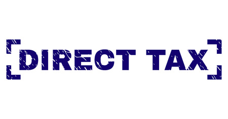 DIRECT TAX label seal print with distress effect. Text label is placed between corners. Blue vector rubber print of DIRECT TAX with dust texture.のイラスト素材
