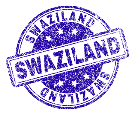 SWAZILAND stamp seal imprint with distress texture. Designed with rounded rectangles and circles. Blue vector rubber print of SWAZILAND text with dust texture.のイラスト素材