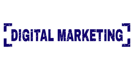 DIGITAL MARKETING title seal watermark with grunge style. Text title is placed between corners. Blue vector rubber print of DIGITAL MARKETING with grunge texture.のイラスト素材