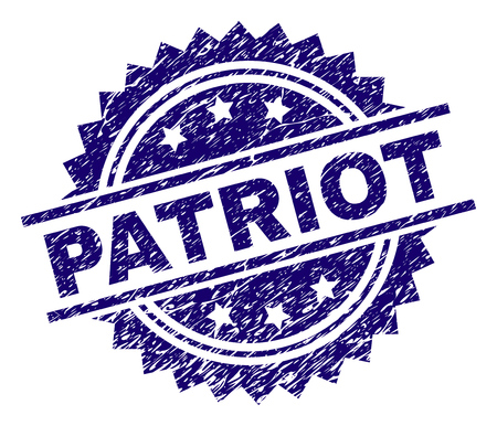 PATRIOT stamp seal watermark with distress style. Blue vector rubber print of PATRIOT label with dirty texture.のイラスト素材