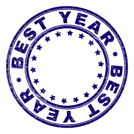 BEST YEAR stamp seal imprint with grunge texture. Designed with round shapes and stars. Blue vector rubber print of BEST YEAR tag with scratched texture.のイラスト素材