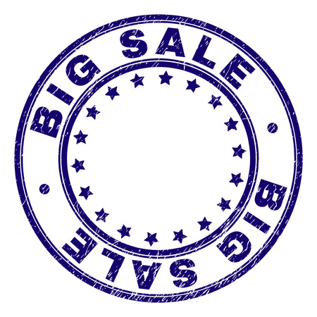 BIG SALE stamp seal watermark with grunge style. Designed with circles and stars. Blue vector rubber print of BIG SALE title with grunge texture.のイラスト素材