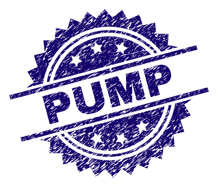 PUMP stamp seal watermark with distress style. Blue vector rubber print of PUMP label with unclean texture.のイラスト素材