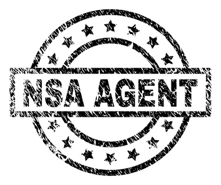 NSA AGENT stamp seal watermark with distress style. Designed with rectangle, circles and stars. Black vector rubber print of NSA AGENT text with retro texture.のイラスト素材