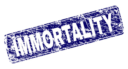 IMMORTALITY stamp seal print with distress style. Seal shape is a rounded rectangle with frame. Blue vector rubber print of IMMORTALITY tag with grunge style.のイラスト素材