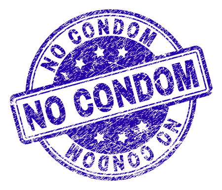 NO CONDOM stamp seal watermark with grunge effect. Designed with rounded rectangles and circles. Blue vector rubber print of NO CONDOM tag with grunge texture.のイラスト素材