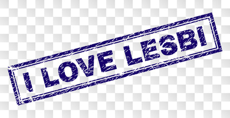 I LOVE LESBI stamp seal print with rubber print style and double framed rectangle shape. Stamp is placed on a transparent background.のイラスト素材