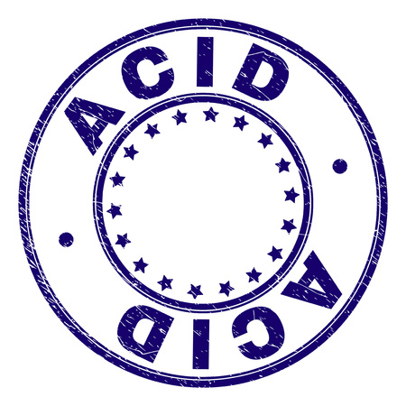 ACID stamp seal watermark with distress texture. Designed with circles and stars. Blue vector rubber print of ACID text with retro texture.のイラスト素材