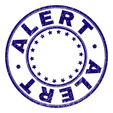 ALERT stamp seal watermark with grunge texture. Designed with round shapes and stars. Blue vector rubber print of ALERT caption with grunge texture.のイラスト素材