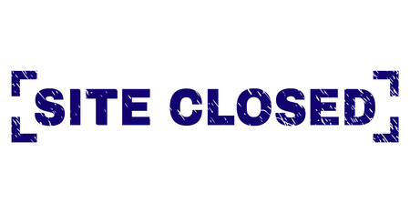SITE CLOSED text seal stamp with distress texture. Text caption is placed between corners. Blue vector rubber print of SITE CLOSED with dust texture.のイラスト素材