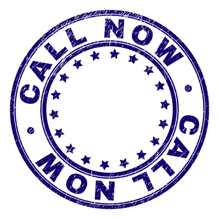 CALL NOW stamp seal watermark with grunge effect. Designed with round shapes and stars. Blue vector rubber print of CALL NOW tag with grunge texture.のイラスト素材
