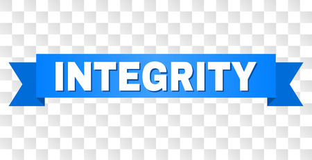 INTEGRITY text on a ribbon. Designed with white caption and blue stripe. Vector banner with INTEGRITY tag on a transparent background.のイラスト素材