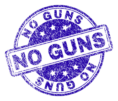 NO GUNS stamp seal imprint with grunge texture. Designed with rounded rectangles and circles. Blue vector rubber print of NO GUNS label with dust texture.のイラスト素材