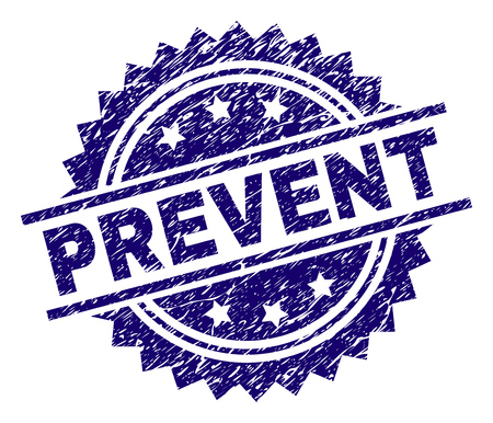 PREVENT stamp seal watermark with distress style. Blue vector rubber print of PREVENT title with scratched texture.のイラスト素材