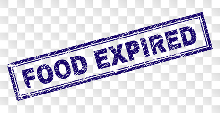 FOOD EXPIRED stamp seal print with rubber print style and double framed rectangle shape. Stamp is placed on a transparent background.のイラスト素材