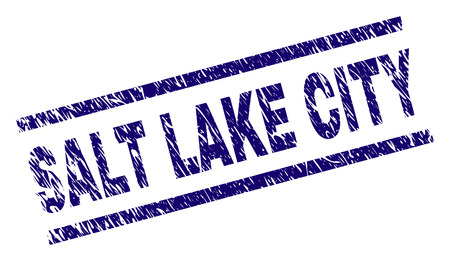 SALT LAKE CITY seal print with grunge style. Blue vector rubber print of SALT LAKE CITY text with scratched texture. Text caption is placed between parallel lines.のイラスト素材
