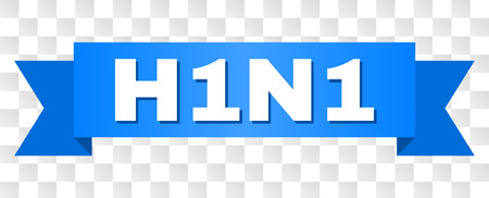 H1N1 text on a ribbon. Designed with white caption and blue tape. Vector banner with H1N1 tag on a transparent background.のイラスト素材