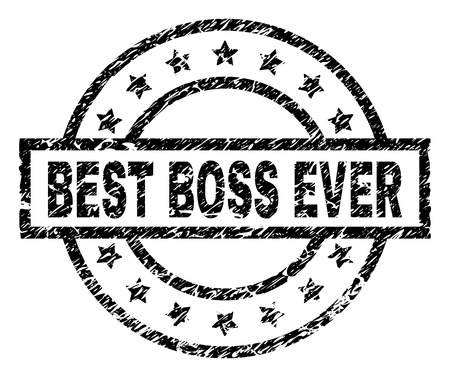 BEST BOSS EVER stamp seal watermark with distress style. Designed with rectangle, circles and stars. Black vector rubber print of BEST BOSS EVER text with grunge texture.のイラスト素材