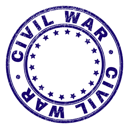 CIVIL WAR stamp seal watermark with distress texture. Designed with round shapes and stars. Blue vector rubber print of CIVIL WAR label with scratched texture.のイラスト素材