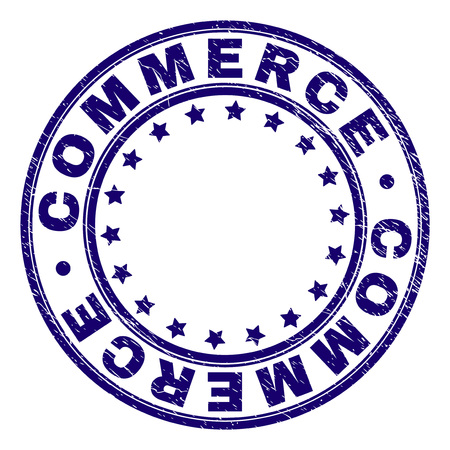 COMMERCE stamp seal watermark with grunge texture. Designed with circles and stars. Blue vector rubber print of COMMERCE caption with dirty texture.のイラスト素材