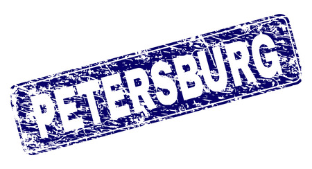 PETERSBURG stamp seal print with distress style. Seal shape is a rounded rectangle with frame. Blue vector rubber print of PETERSBURG label with grunge style.のイラスト素材