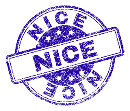 NICE stamp seal watermark with grunge texture. Designed with rounded rectangles and circles. Blue vector rubber print of NICE label with unclean texture.のイラスト素材