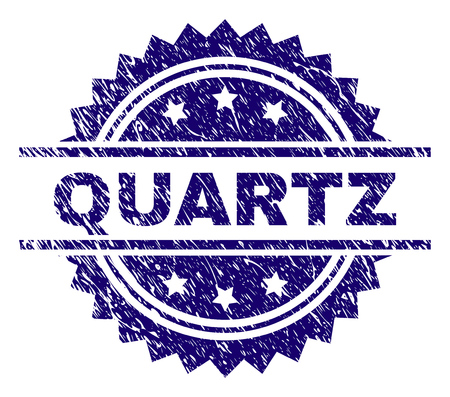 QUARTZ stamp seal watermark with distress style. Blue vector rubber print of QUARTZ caption with scratched texture.のイラスト素材
