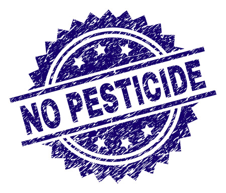 NO PESTICIDE stamp seal watermark with distress style. Blue vector rubber print of NO PESTICIDE text with scratched texture.のイラスト素材