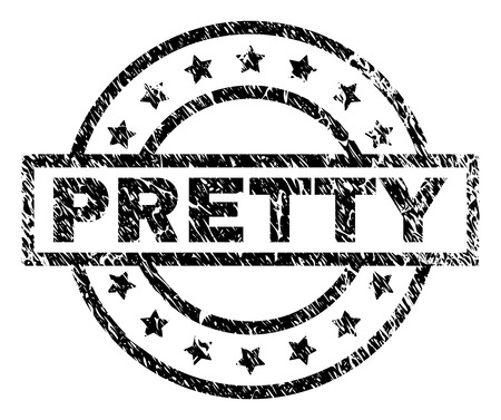 PRETTY stamp seal watermark with distress style. Designed with rectangle, circles and stars. Black vector rubber print of PRETTY text with grunge texture.のイラスト素材