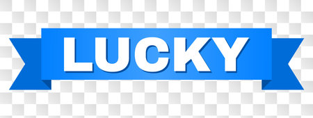 LUCKY text on a ribbon. Designed with white caption and blue stripe. Vector banner with LUCKY tag on a transparent background.のイラスト素材