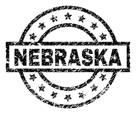NEBRASKA stamp seal watermark with distress style. Designed with rectangle, circles and stars. Black vector rubber print of NEBRASKA label with dust texture.のイラスト素材