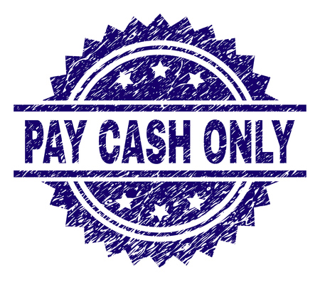 PAY CASH ONLY stamp seal watermark with distress style. Blue vector rubber print of PAY CASH ONLY label with dirty texture.のイラスト素材