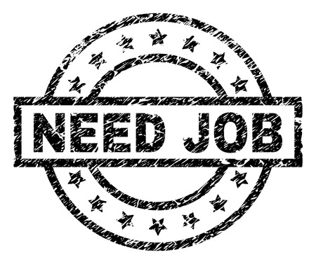 NEED JOB stamp seal watermark with distress style. Designed with rectangle, circles and stars. Black vector rubber print of NEED JOB text with unclean texture.のイラスト素材