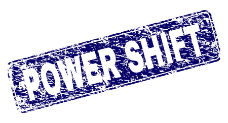 POWER SHIFT stamp seal imprint with grunge style. Seal shape is a rounded rectangle with frame. Blue vector rubber print of POWER SHIFT caption with grunge style.のイラスト素材