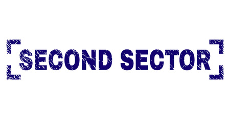 SECOND SECTOR tag seal print with distress texture. Text label is placed between corners. Blue vector rubber print of SECOND SECTOR with dirty texture.のイラスト素材