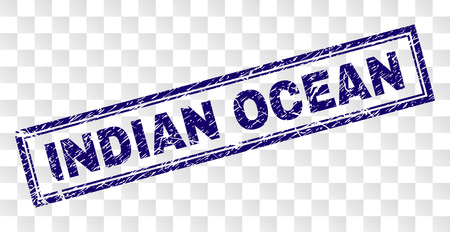 INDIAN OCEAN stamp seal watermark with rubber print style and double framed rectangle shape. Stamp is placed on a transparent background.のイラスト素材