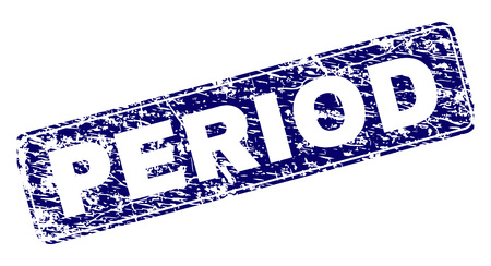 PERIOD stamp seal print with grunge texture. Seal shape is a rounded rectangle with frame. Blue vector rubber print of PERIOD caption with grunge texture.のイラスト素材