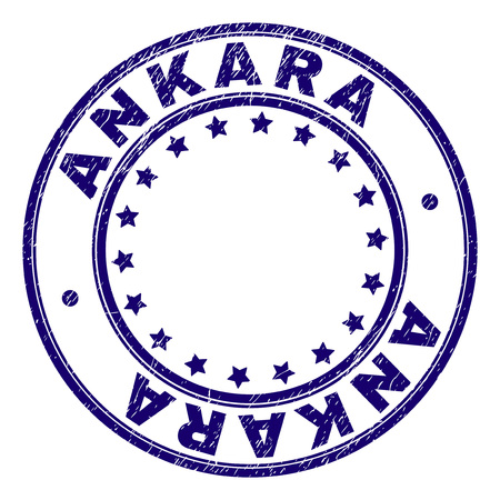 ANKARA stamp seal watermark with grunge texture. Designed with round shapes and stars. Blue vector rubber print of ANKARA text with grunge texture.のイラスト素材