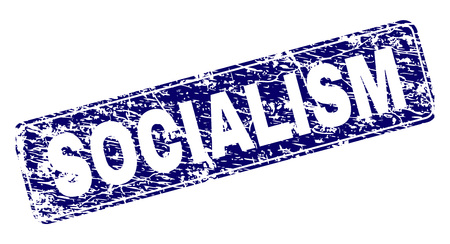 SOCIALISM stamp seal print with distress style. Seal shape is a rounded rectangle with frame. Blue vector rubber print of SOCIALISM tag with unclean style.のイラスト素材