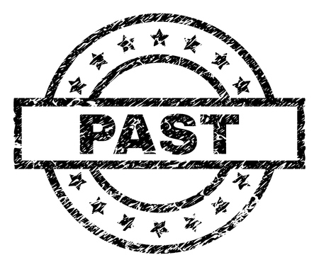 PAST stamp seal watermark with distress style. Designed with rectangle, circles and stars. Black vector rubber print of PAST text with unclean texture.のイラスト素材