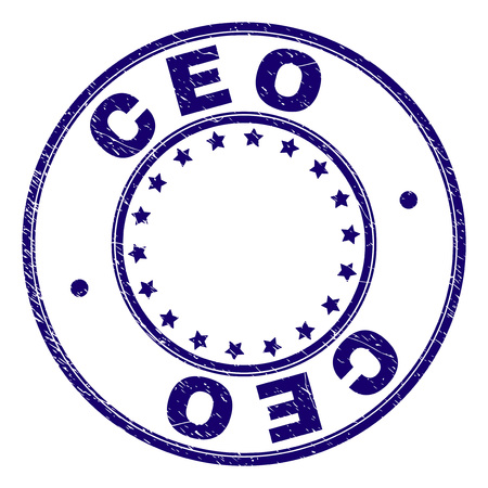 CEO stamp seal watermark with distress texture. Designed with circles and stars. Blue vector rubber print of CEO title with retro texture.のイラスト素材