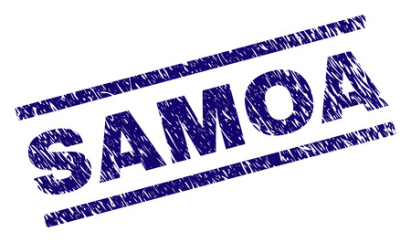 SAMOA seal stamp with grunge style. Blue vector rubber print of SAMOA tag with grunge texture. Text tag is placed between parallel lines.のイラスト素材